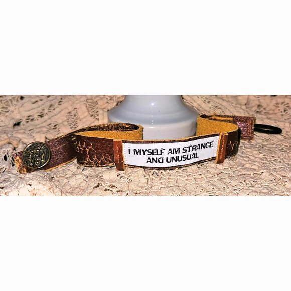 Beetlejuice Goth Jewelry Leather Wrap Bracelet I Myself Am Strange And Unusual - Picture 2 of 10